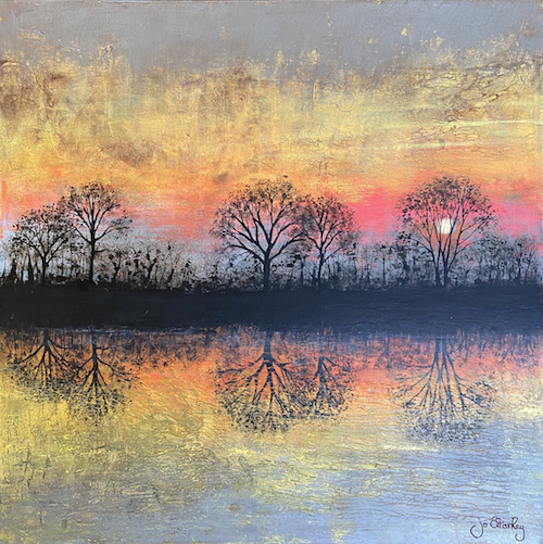 Lake sunset painting by Jo Starkey