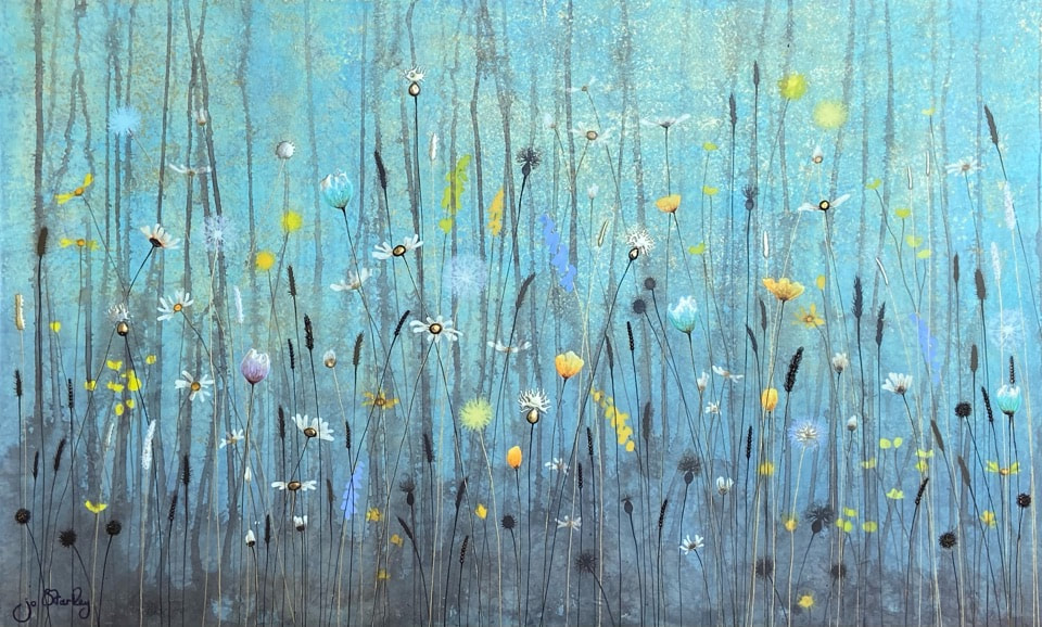 Blue Wild Flower Painting by Jo Starkey