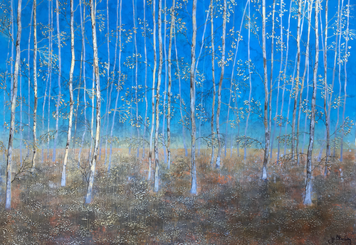 Silver birch landscape painting