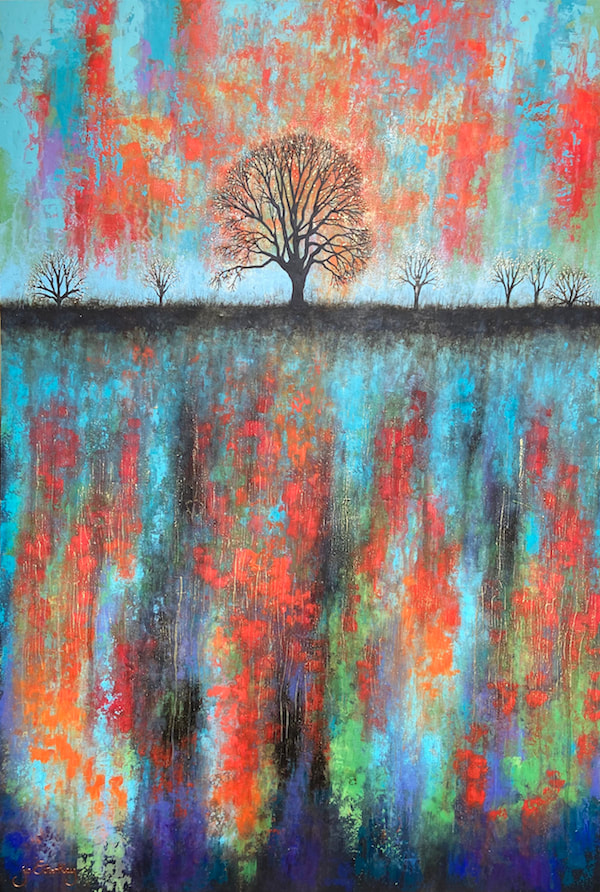 Abstract solitary tree landscape painting