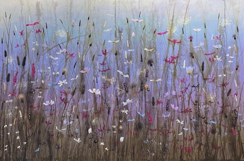 Lilac wild meadow landscape painting