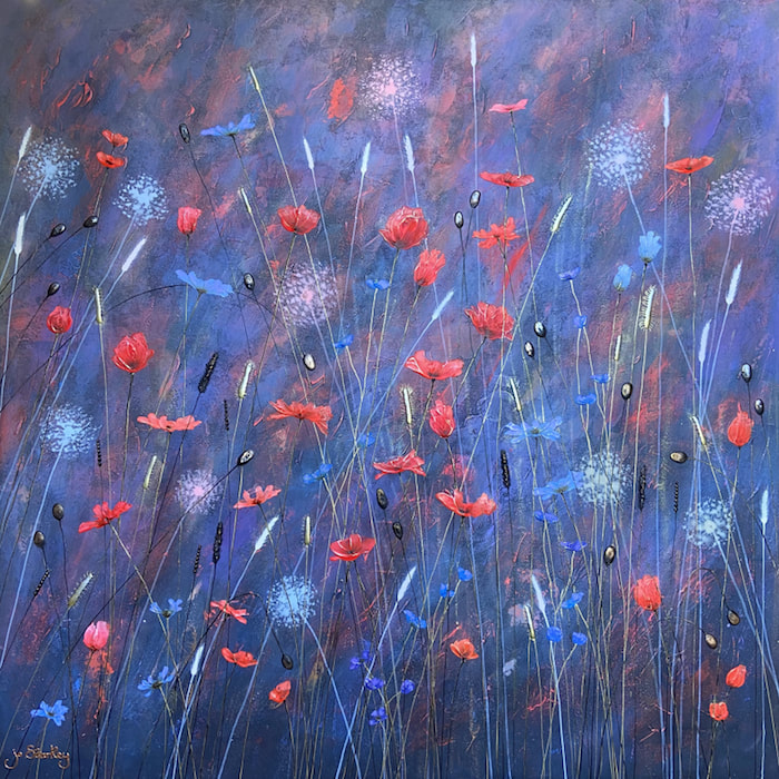 Wild Poppy Painting with Blue Backdrop