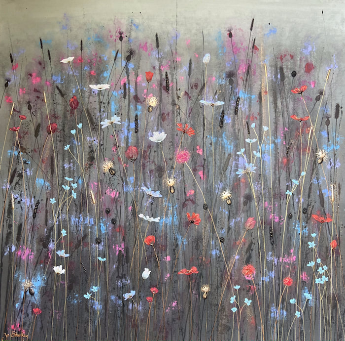 Blue and Red Wild Flower Painting