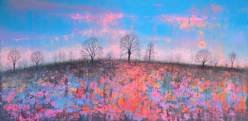 Blue and Pink Contemporary Sunset Landscape