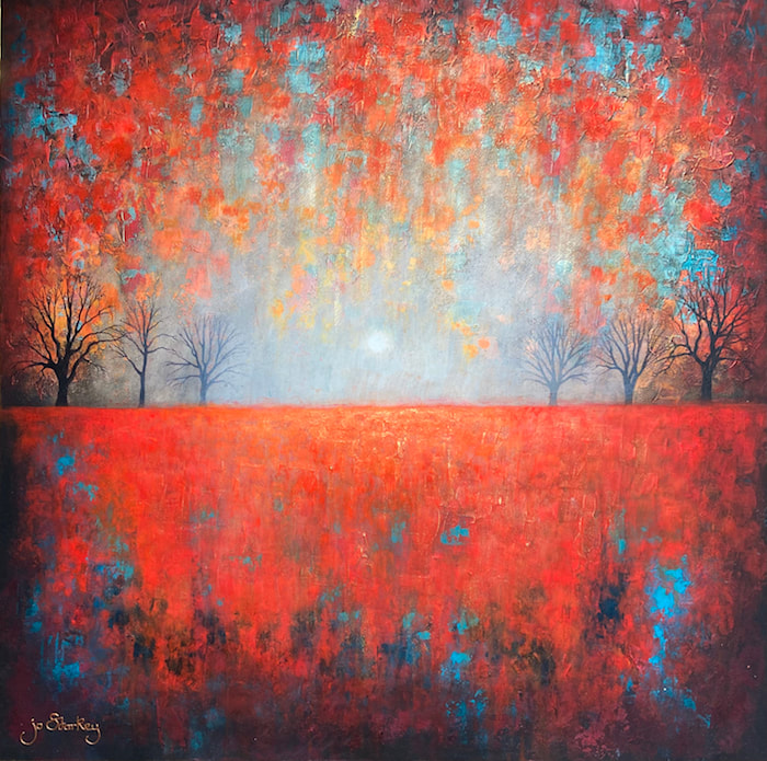 Red abstract landscape painting