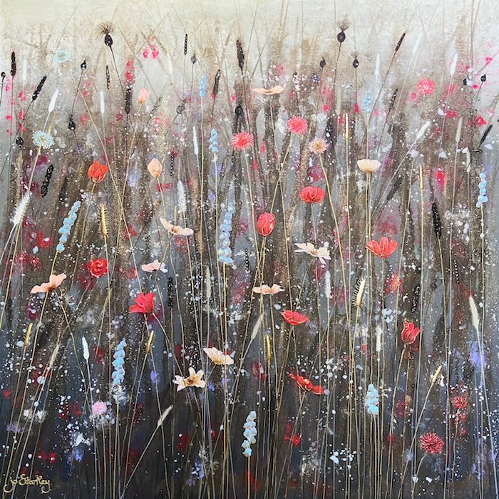 
Contemporary Wild Flower Painting with Red Poppies