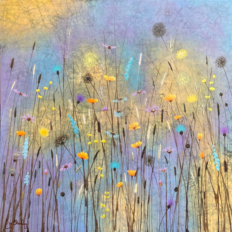Purple and Yellow Floral Art by Jo Starkey